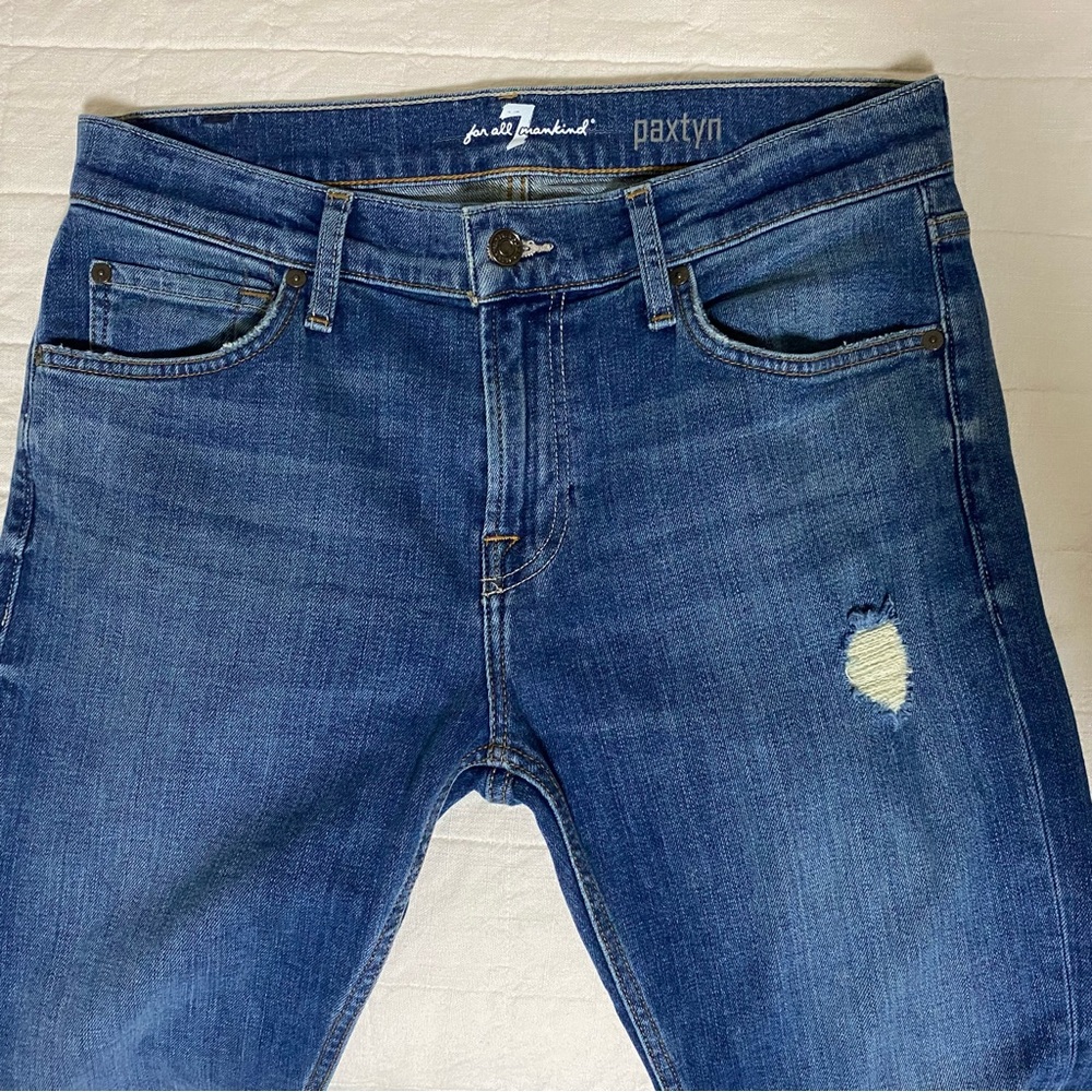 7 For All Mankind Mens Jeans Paxtyn Tapered Skinny Distressed Ripped Denim Sz 32